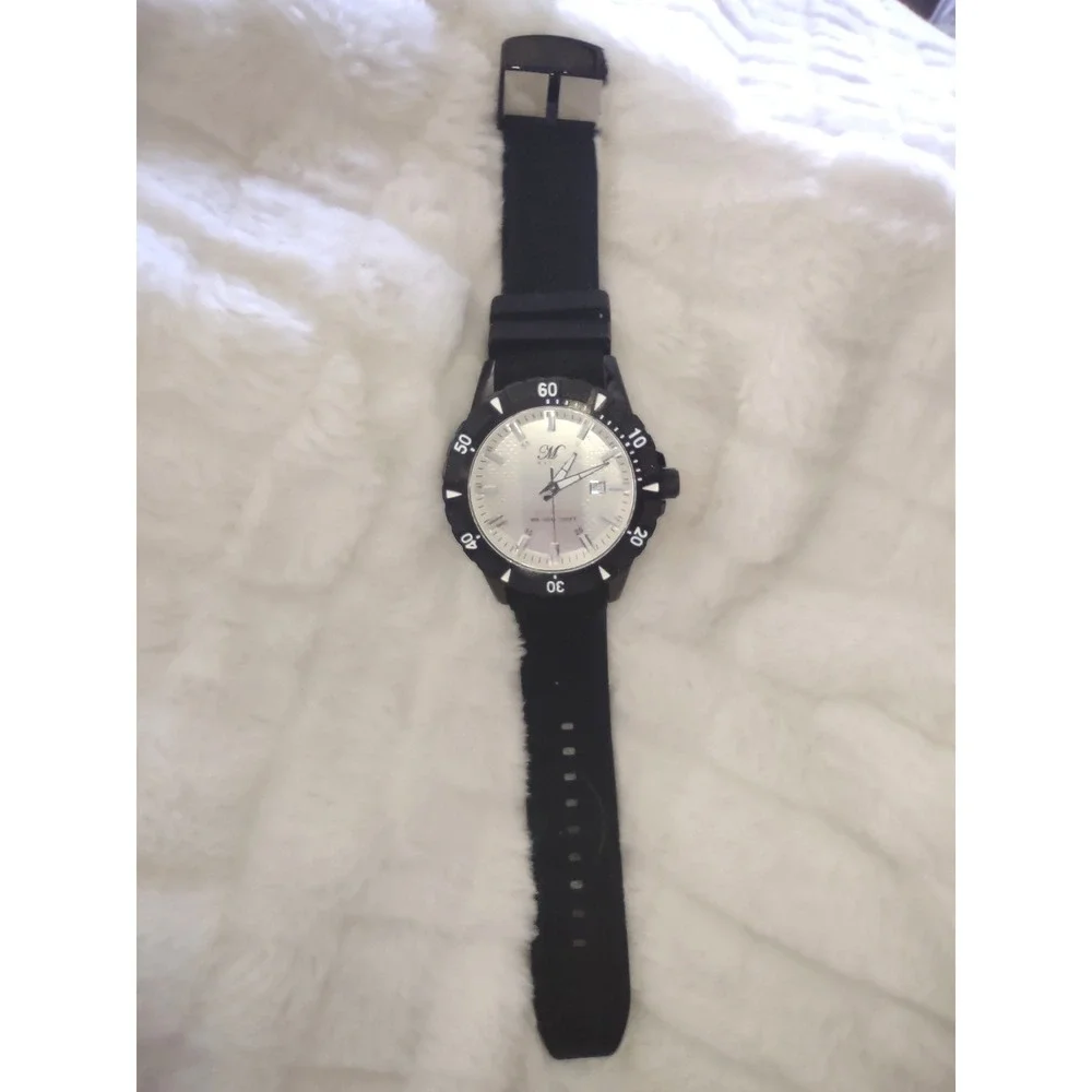 Magico Invader Mens Watch Silver Dial Swiss Made Black Silicone 413128394 100M